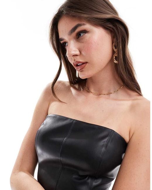 Forever New Black Strapless Leather Look Corset Top Co-Ord