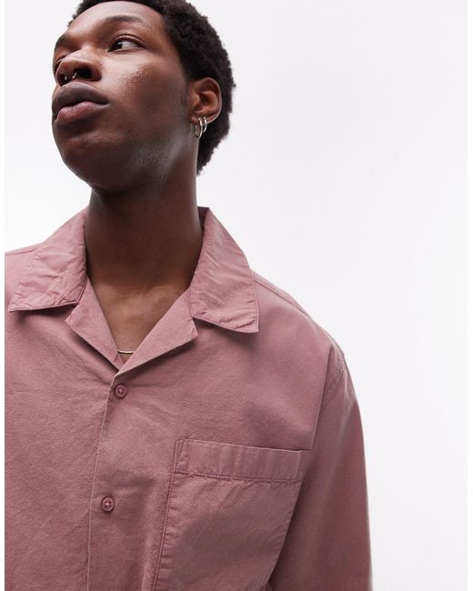 Camicia vestibilità comoda a maniche corte slavato di Topman in Pink da Uomo