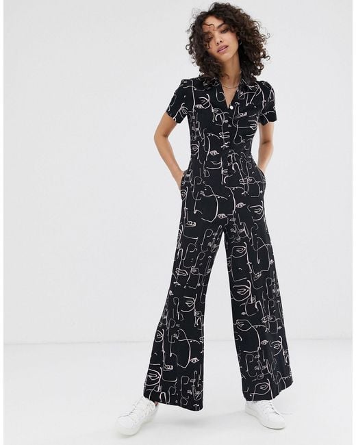 Finery London Black Alida Abstract Faces Print Jumpsuit