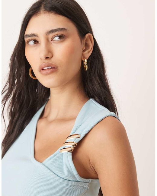 ASOS Blue Ribbed Knit Midi Dress With Hardware Detail