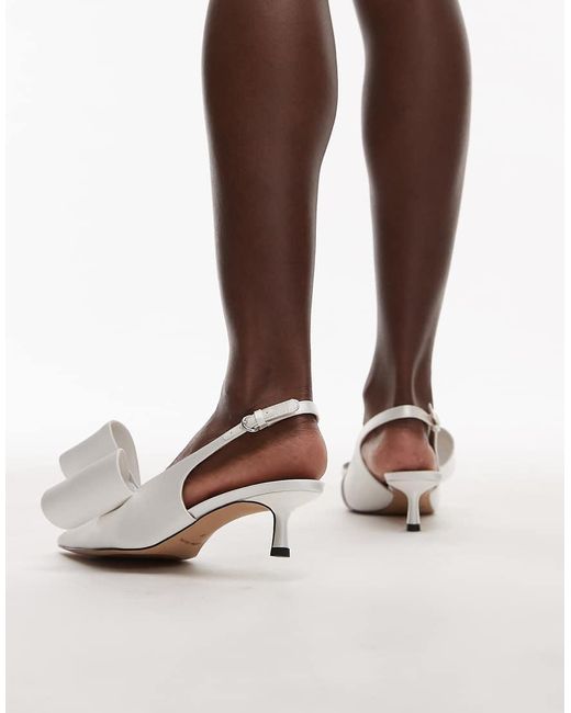 & Other Stories White Bridal Slingback Kitten Heels With Rhinestone Bow