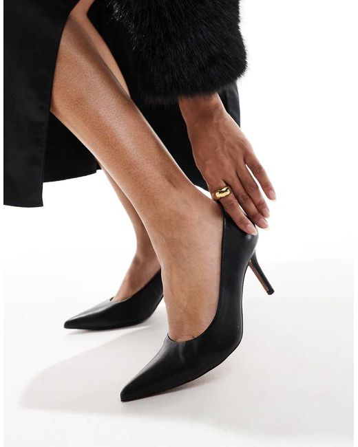 Asos Design Wide Fit Black Salary Mid Heeled Court Shoes