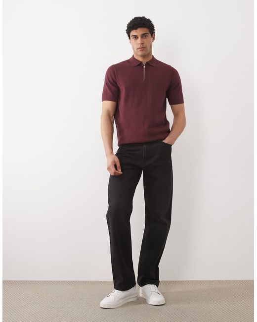 ASOS Red Essential Knitted Cotton Blend Zip Polo for men