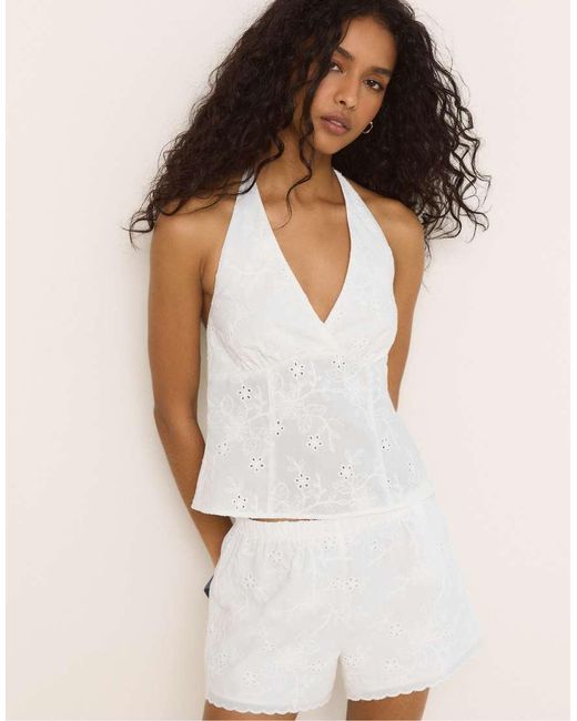 Stradivarius Natural Embroidered Shorts