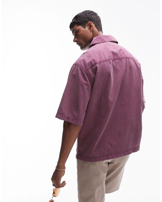 Topman Purple Short Sleeve Relaxed Washed Shirt for men