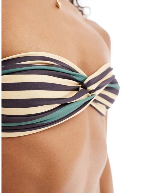 ASOS Bandeau-Bikinitopje Met Gedraaide Voorkant En Felgekleurde Strepen, Deel Van Co-Ord Set in het Blue