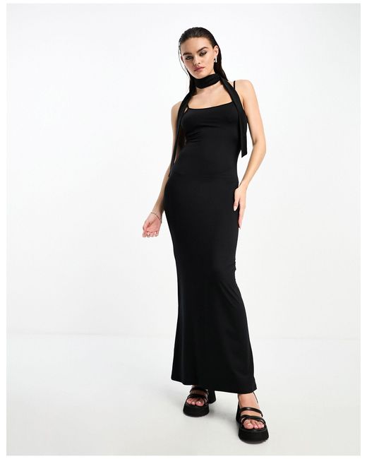Bershka Strappy Slinky Maxi Dress in Black | Lyst Canada