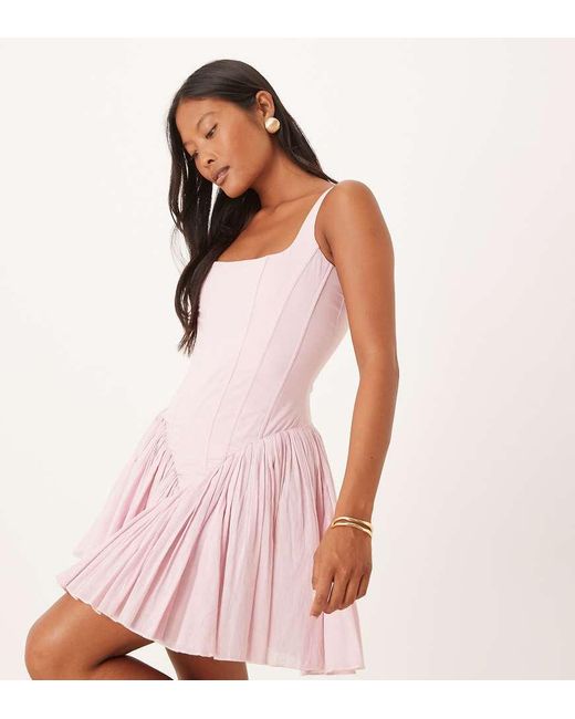 LACE & BEADS Pink Cotton Drop Waist Corset Mini Dress