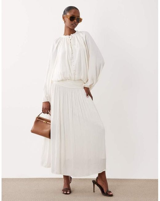 Gina Tricot Natural Dropped Waist Pleated Maxi Skirt