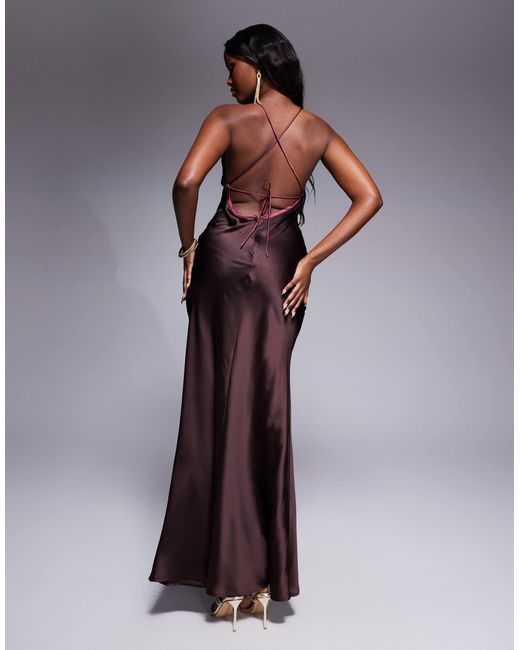 ASOS Brown Bias Cut Cami Maxi Dress With Contrast Tie Detail