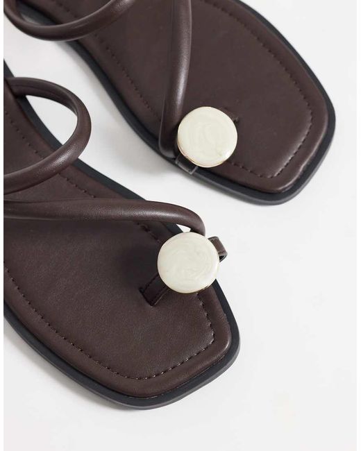 Public Desire Brown Farron Flat Sandals With Faux-stone Appliqué