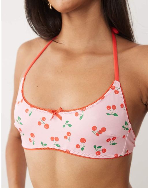 ASOS Brown Shannon Picot Halter Scoop Bikini Top