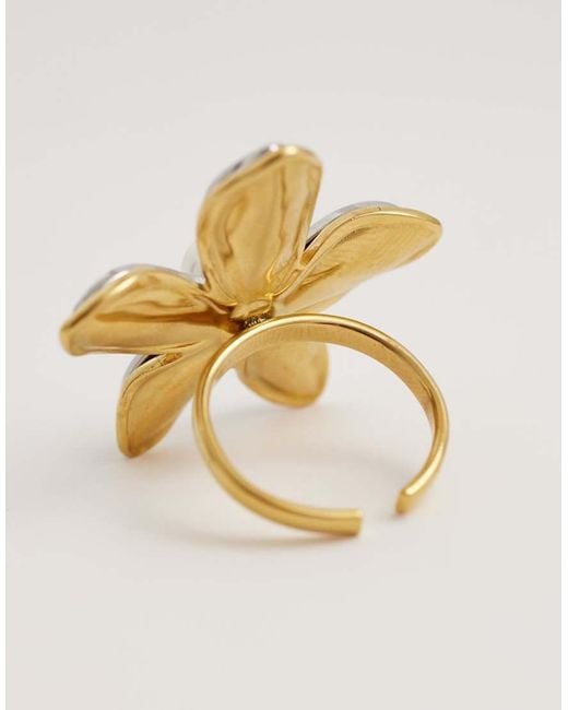 Kaiia Natural Exclusive 18k Gold Plated Stainless Steel Adjustable Flower Ring