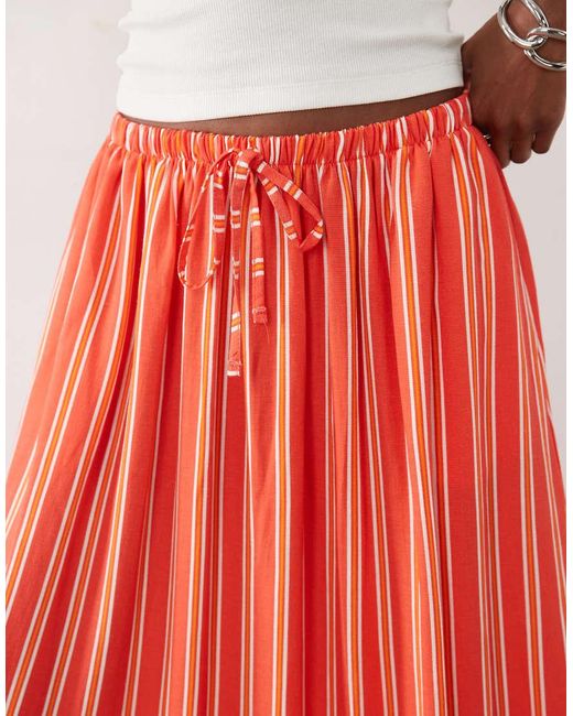 ASOS Red Linen Blend Maxi Circle Skirt