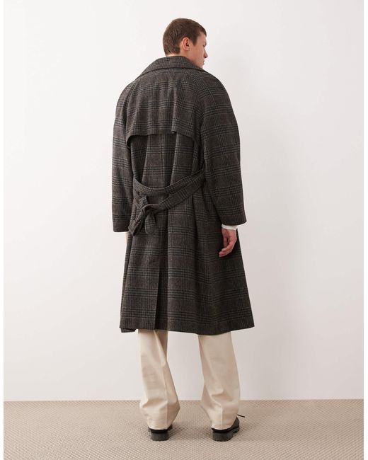 ASOS Black Checked Wool Look Trench for men