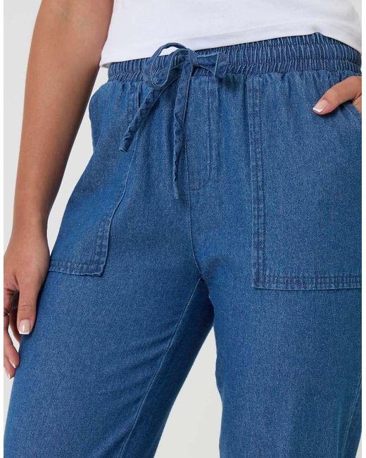 Threadbare Blue Drawstring Waist Barrel Leg Jeans