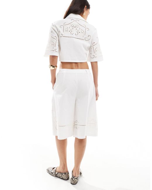 ASOS White Premium Bermuda Shorts With Cutwork Broderie