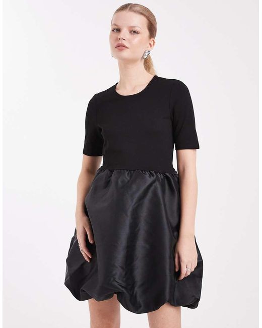 Pieces Black Satin Skirt Puffball Mini Dress