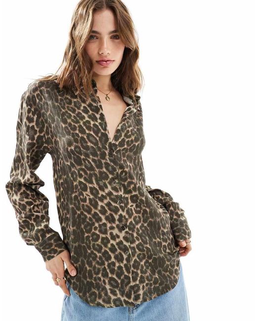 ASOS Multicolor Relaxed Linen Blend Leopard Shirt