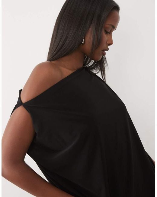 Missy Empire Black Double Sculpted Slinky Drape Off Shoulder Fitted Skirt Fold Over Detail Mini Dress