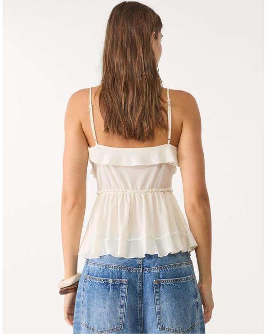 Stradivarius Top Met Ruches En Dunne Bandjes in het Blue