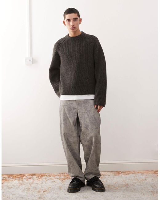 Pull bicolore en laine mélangée côtelée avec manches raglan - taupe foncé/noir Weekday pour homme en coloris Black