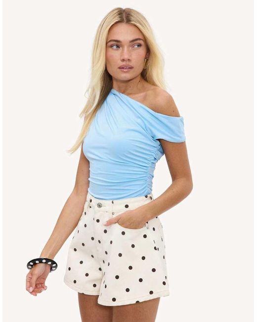Loavies Blue Ready For Anything Off- Shorts With Polka Dots