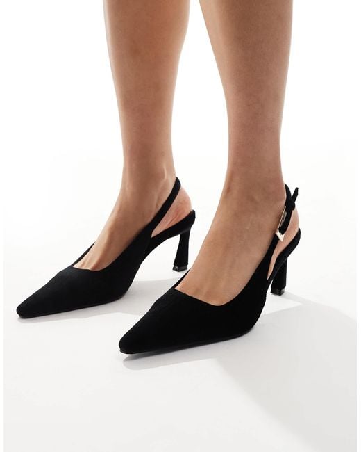 Glamorous Black Pointed Slingback Heeled Pumps