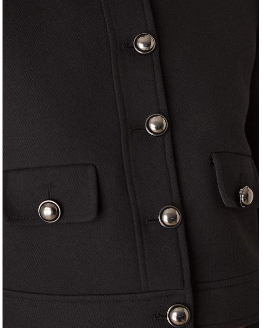 Mango Black Cotton Short Tailored Jacket With Buttons
