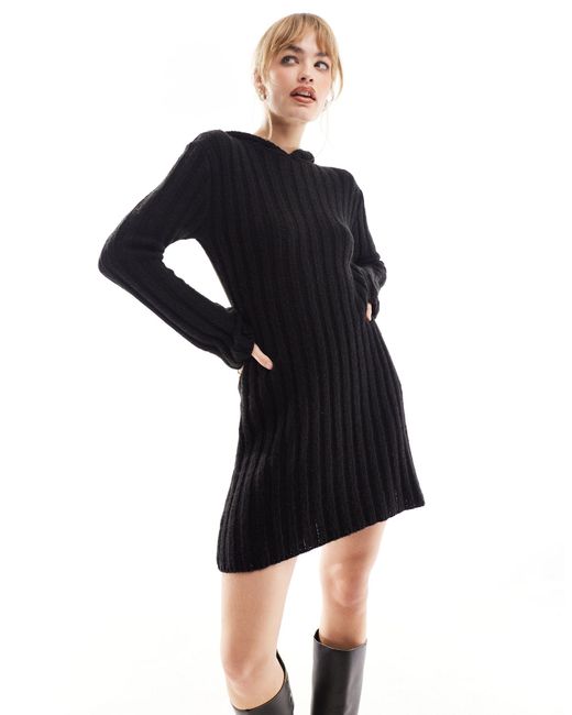 Reclaimed (vintage) Black Knitted Mini Dress With Hood
