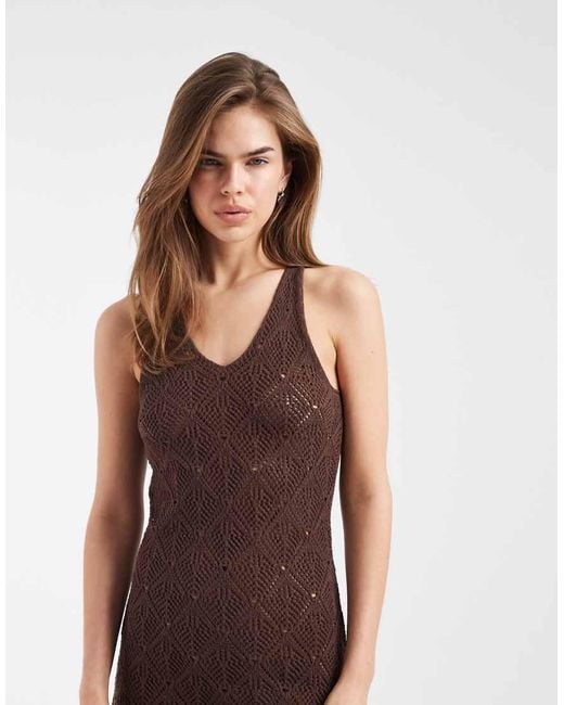 ONLY Brown Crochet Midi Dress