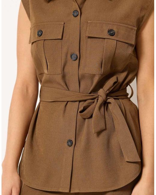 PixieGirl Brown Petite Belted Utility Shirt