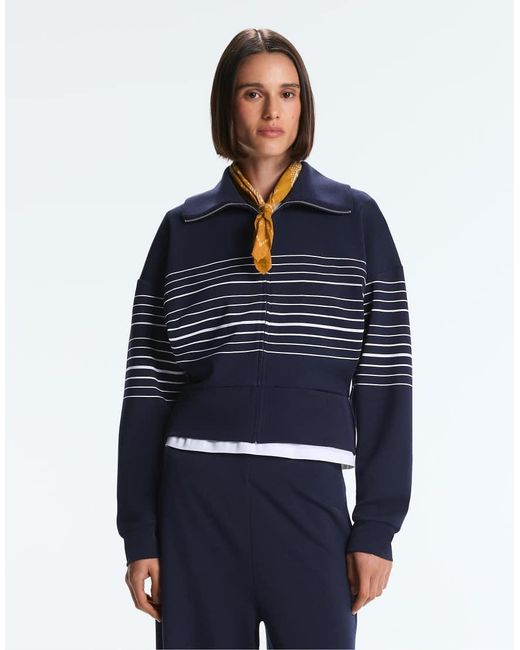 Oysho Blue Soft-touch Striped Sailor Jacket With Modal