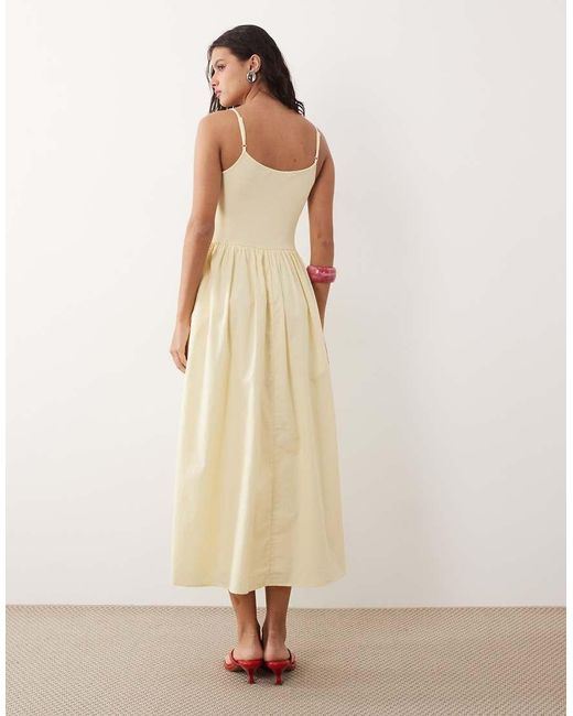 Nobody's Child Natural Madelyn Ribbed Bodice Ruched Skirt Cami Midi Dress