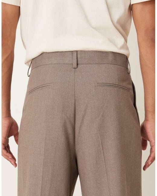 ASOS Natural Wide Leg Dress Pants With Triple Pleats for men