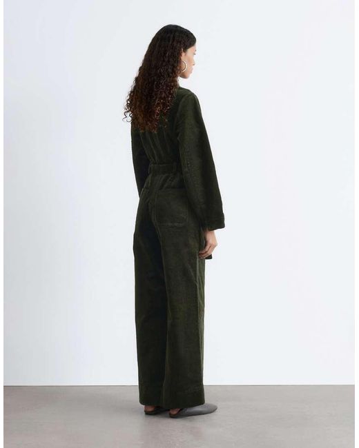 & Other Stories Green Belted Corduroy Jumpsuit With Volume Sleeves