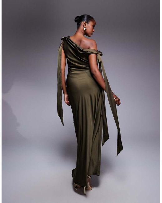 TFNC London Gray Fallen Shoulder Maxi Dress With Tie Details
