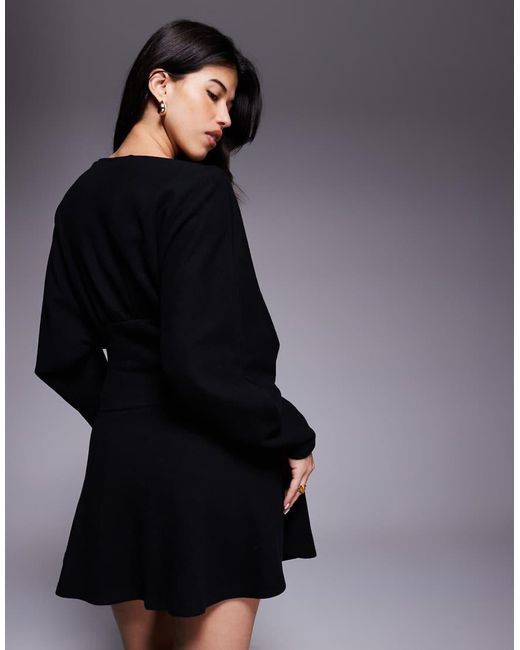 ASOS Black Supersoft Slash Neck Blouson Batwing Mini Dress