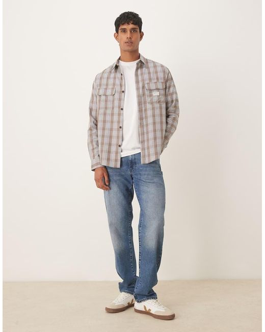 ASOS Natural Relaxed Shirt With Workwear Badge Detail for men
