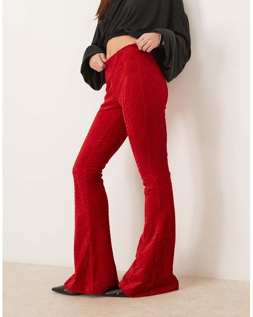 Free People Red Penny Pull On Velvet Flare Trousers