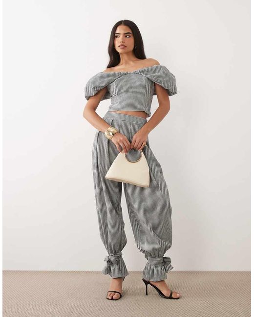 ASOS Gray Co-ord Gingham Off The Shoulder Peplum Top