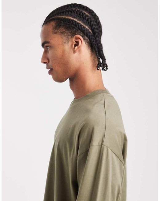 ASOS Green Essentials Oversized Long Sleeve T-Shirt for men