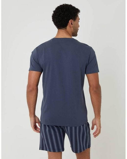 Threadbare Blue Stripe Grandad Pyjama Set for men