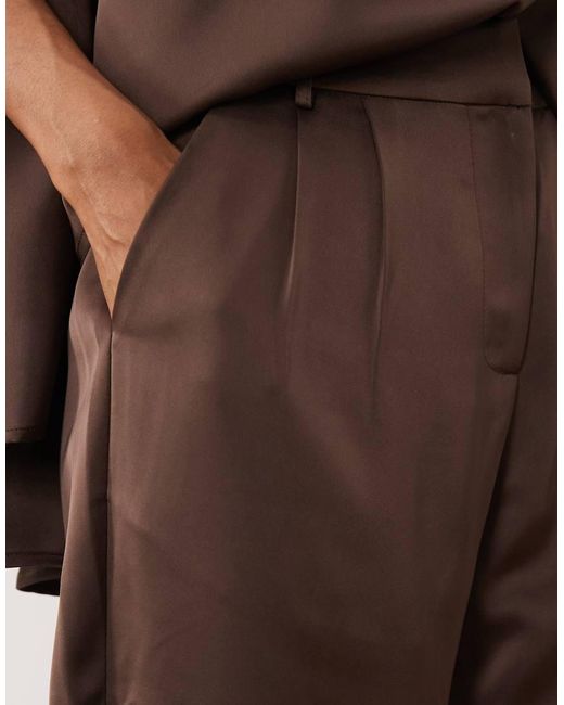 Pretty Lavish Brown Breya Satin Tailored Wide Leg Pants