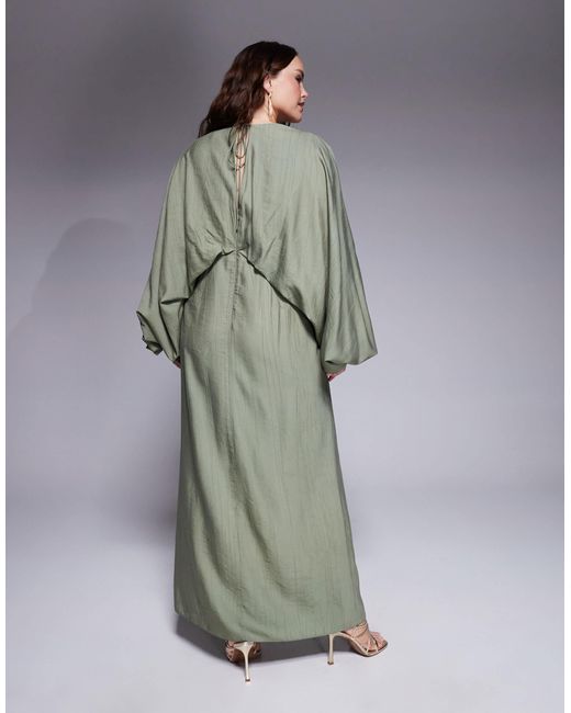 ASOS Gray Asos Design Curve Plunge Elasticated Maxi Dress With Blouson Sleeve