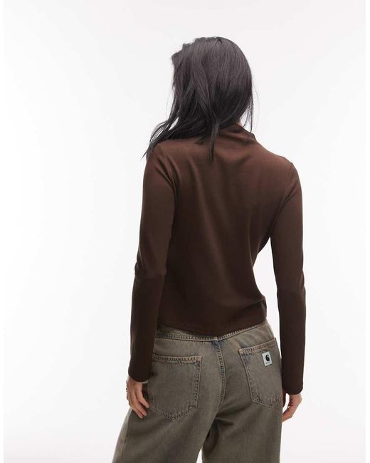 ASOS Brown Long Sleeve Buttoned Front Top