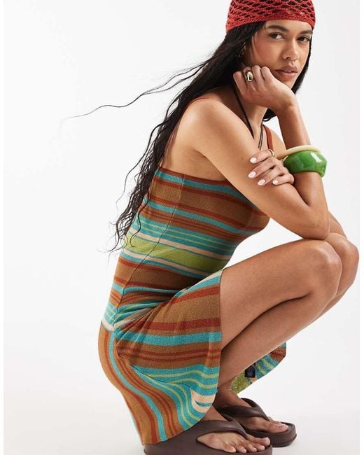 Reclaimed Vintage Multicolor Knit Stripe Mini Dress With Bead Details