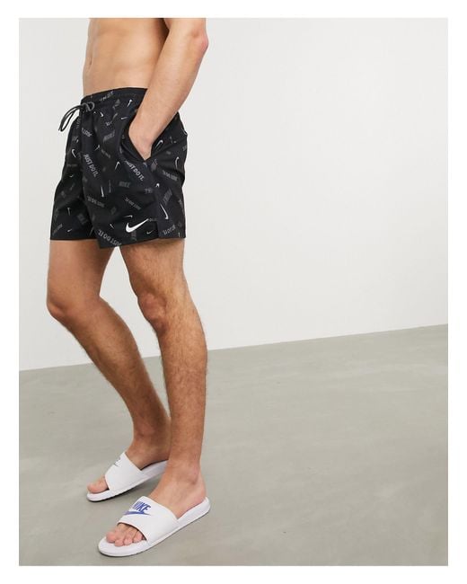 Nike Black 5inch Volley Shorts With All Over Swoosh Print for men