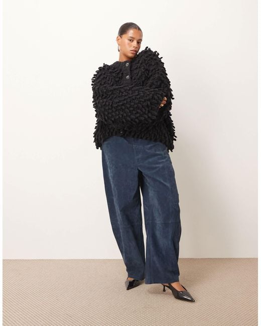 ARRANGE Black Curve Wool Hand Knit Ultimate Loop Fringe Cardigan