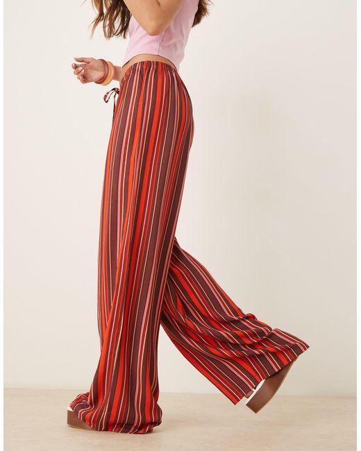 ASOS Red Linen Blend Wide Leg Pull On Trouser